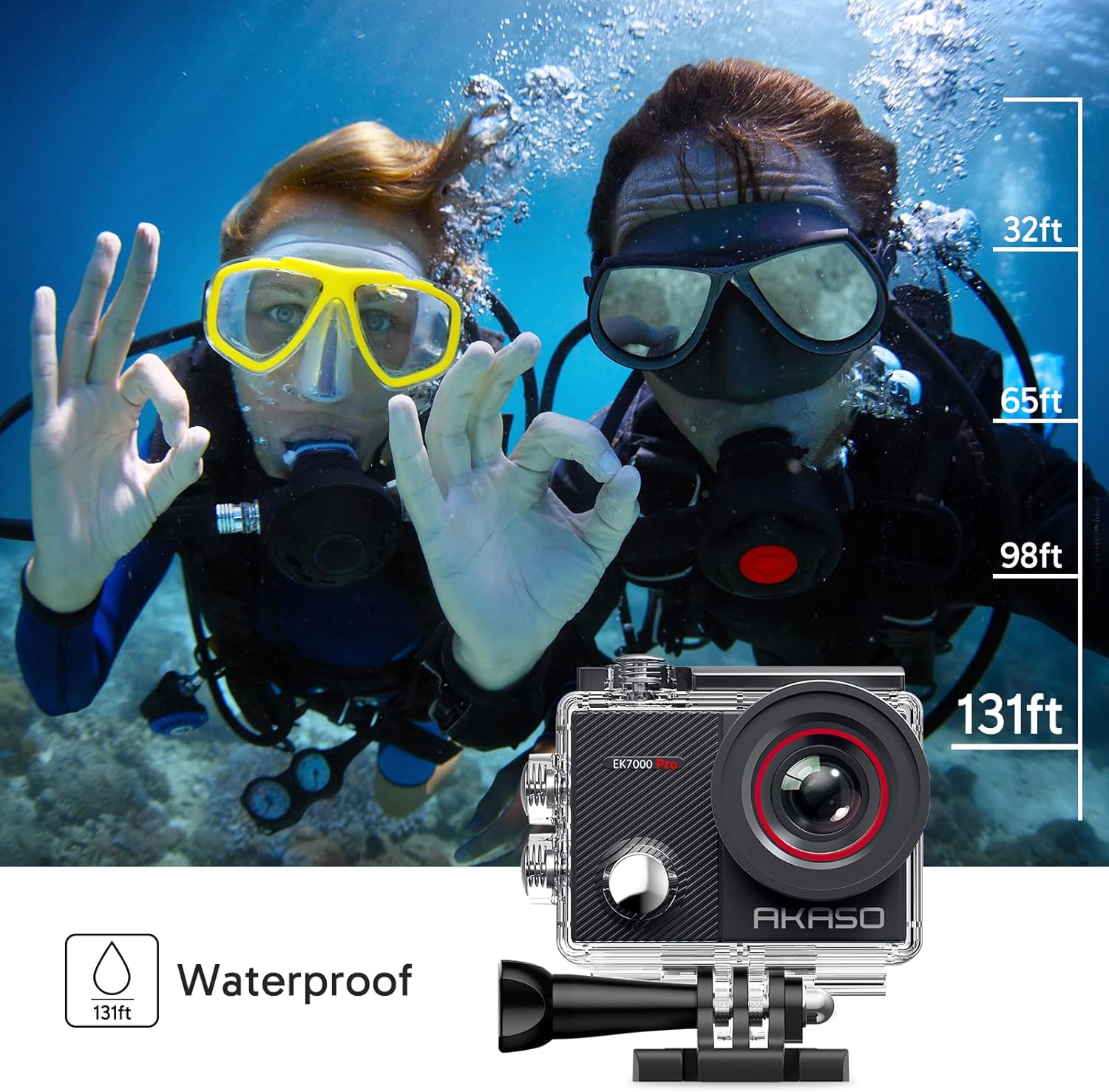 AKASO EK7000 Action Camera with Touch Screen EIS 131ft Waterproof Underwater Camera Remote Control 5X Zoom with Helmet Accessories Kit (Standalone) - Image 4