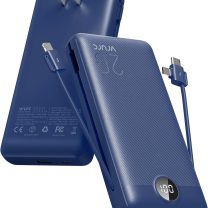 VRURC Portable Charger 20000mAh, Fast Charging Power Bank USB C,4 Output 2 Input Travel Essentials Charging Bank Equipped with LED Display,Built-in Wall Plug and Cables,Phone Charger Battery,Navy